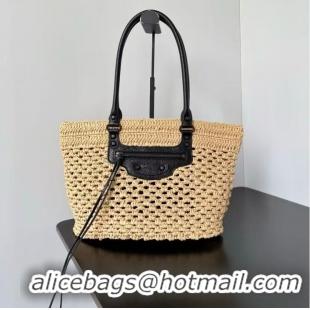 Promotional Balenciaga Womens Le City Basket Medium Tote Bag in Raffia 865012 Beige/Black Brass Hardware