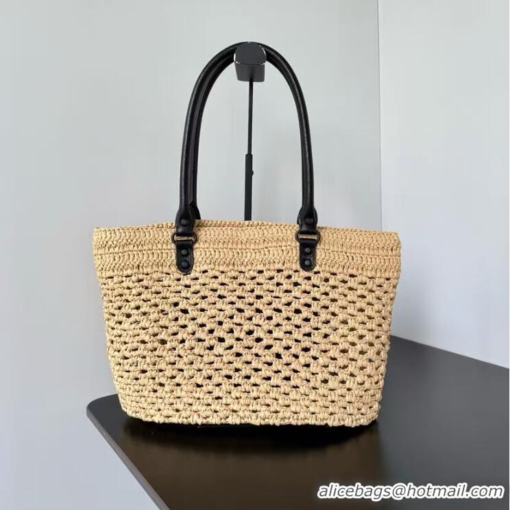 Promotional Balenciaga Womens Le City Basket Medium Tote Bag in Raffia 865012 Beige/Black Brass Hardware