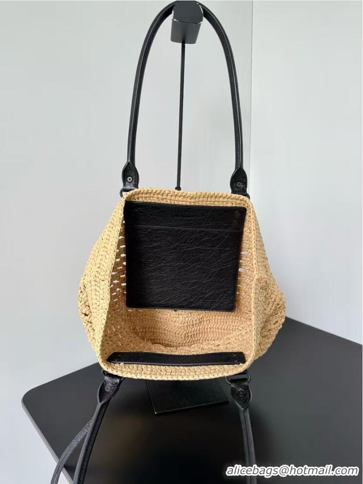 Promotional Balenciaga Womens Le City Basket Medium Tote Bag in Raffia 865012 Beige/Black Brass Hardware