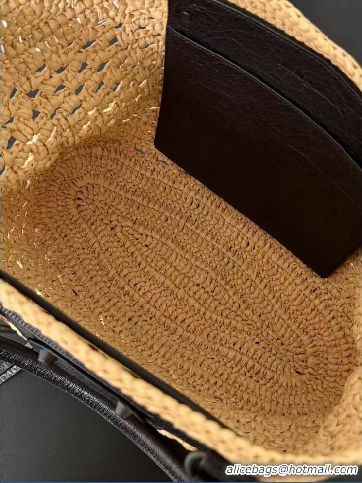 Promotional Balenciaga Womens Le City Basket Medium Tote Bag in Raffia 865012 Beige/Black Brass Hardware