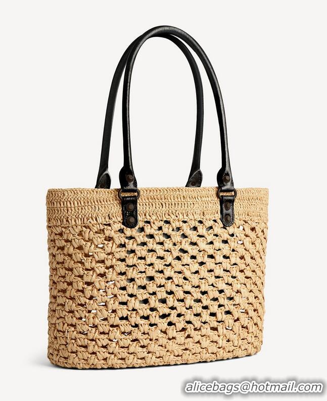 Super Quality Balenciaga Womens Le City Basket Small Tote Bag in Raffia 865013 Beige/Black Brass Hardware