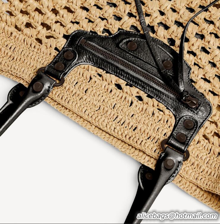Super Quality Balenciaga Womens Le City Basket Small Tote Bag in Raffia 865013 Beige/Black Brass Hardware