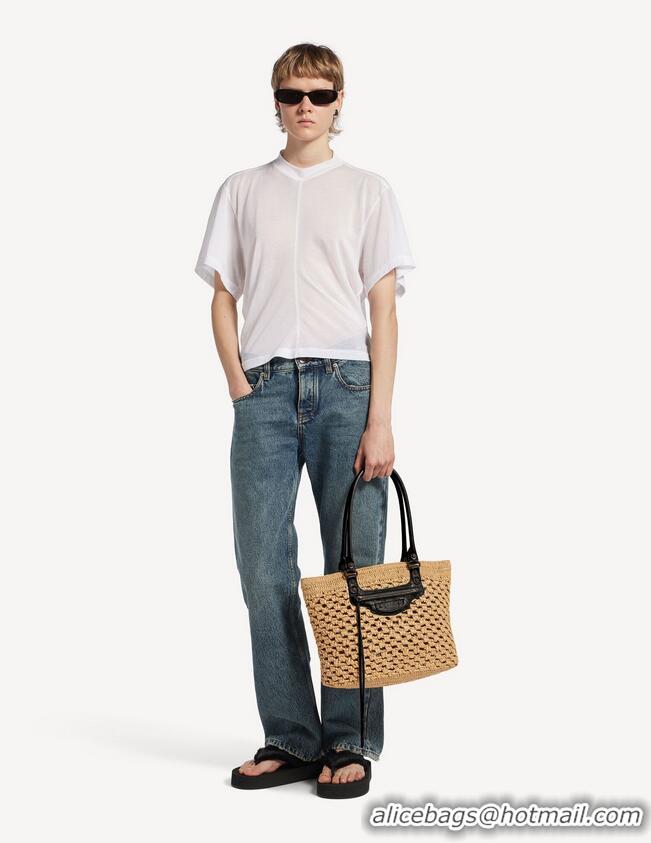Super Quality Balenciaga Womens Le City Basket Small Tote Bag in Raffia 865013 Beige/Black Brass Hardware