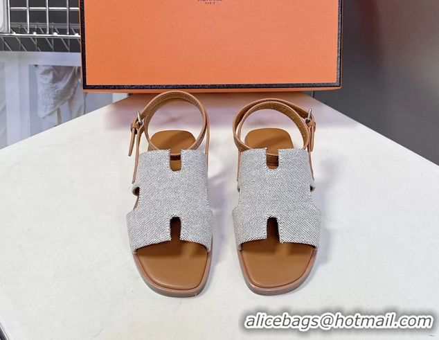 Discount Hermes Maya Ankle Strap Sandals Light Gray Canvas 6052802