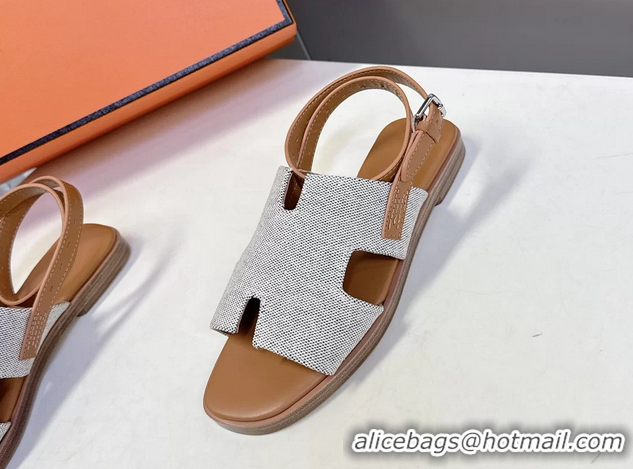 Discount Hermes Maya Ankle Strap Sandals Light Gray Canvas 6052802
