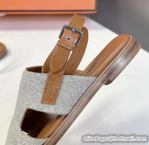 Discount Hermes Maya Ankle Strap Sandals Light Gray Canvas 6052802