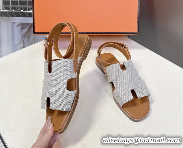 Discount Hermes Maya Ankle Strap Sandals Light Gray Canvas 6052802