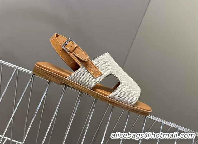 Discount Hermes Maya Ankle Strap Sandals Light Gray Canvas 6052802