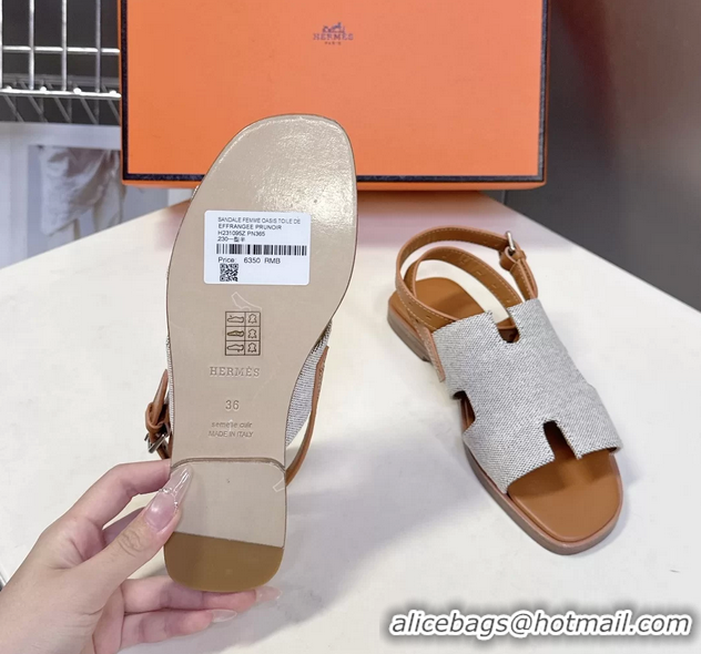 Discount Hermes Maya Ankle Strap Sandals Light Gray Canvas 6052802