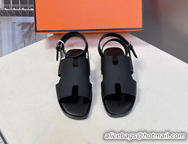 Crafted Hermes Maya Ankle Strap Sandals Black Suede Goatskin Leather 6052802