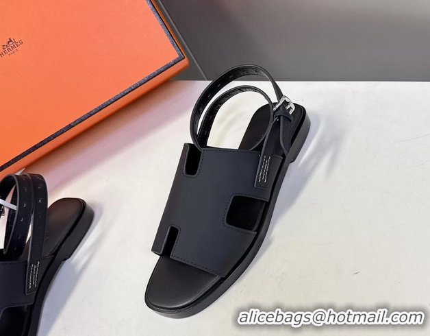 Crafted Hermes Maya Ankle Strap Sandals Black Suede Goatskin Leather 6052802