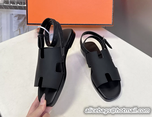 Crafted Hermes Maya Ankle Strap Sandals Black Suede Goatskin Leather 6052802