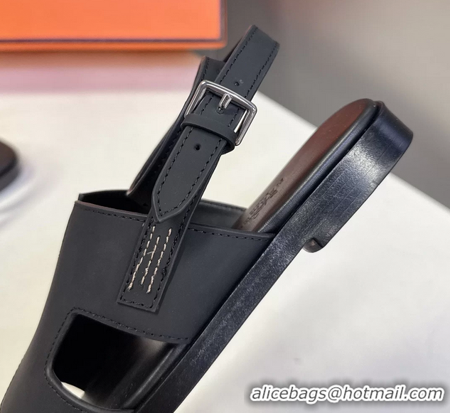 Crafted Hermes Maya Ankle Strap Sandals Black Suede Goatskin Leather 6052802