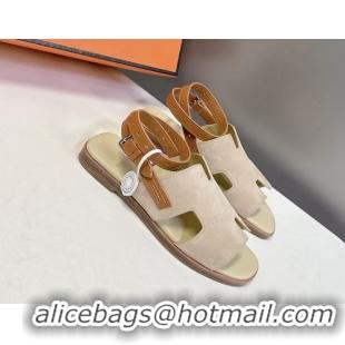 Durable Hermes Maya Ankle Strap Sandals Beige Suede Goatskin Leather 6052802