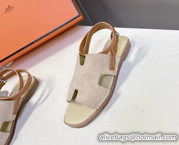 Durable Hermes Maya Ankle Strap Sandals Beige Suede Goatskin Leather 6052802