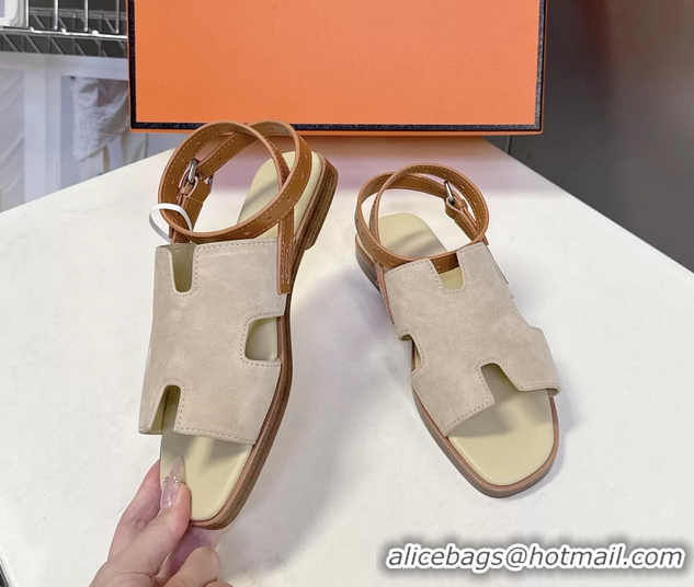 Durable Hermes Maya Ankle Strap Sandals Beige Suede Goatskin Leather 6052802