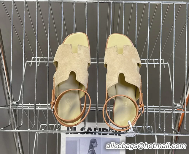 Durable Hermes Maya Ankle Strap Sandals Beige Suede Goatskin Leather 6052802