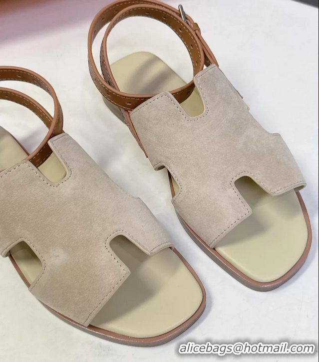 Durable Hermes Maya Ankle Strap Sandals Beige Suede Goatskin Leather 6052802