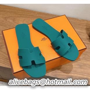 Expensive Hermes Oran Flat Slide Sandals Green 6052803