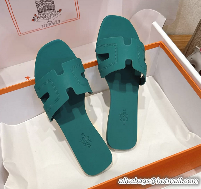 Expensive Hermes Oran Flat Slide Sandals Green 6052803