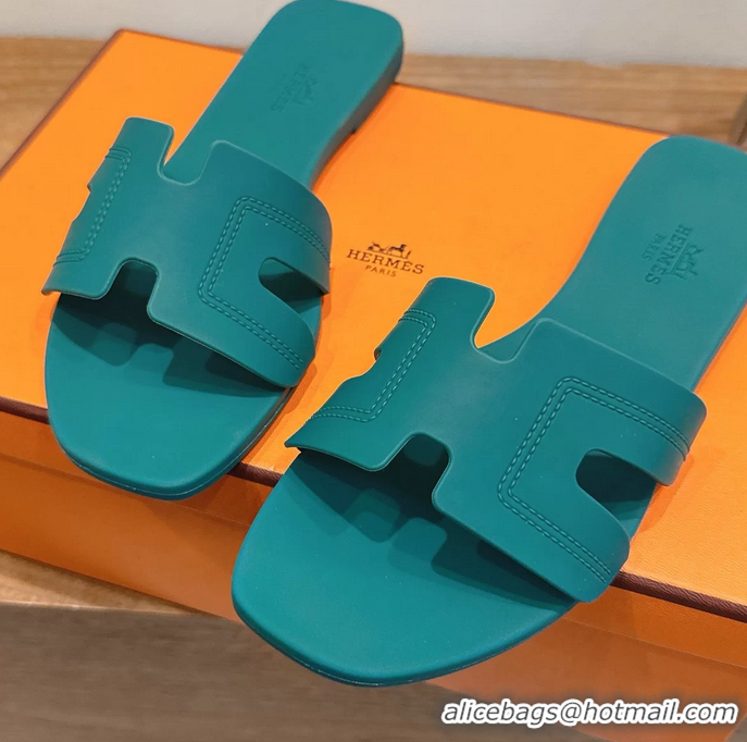 Expensive Hermes Oran Flat Slide Sandals Green 6052803