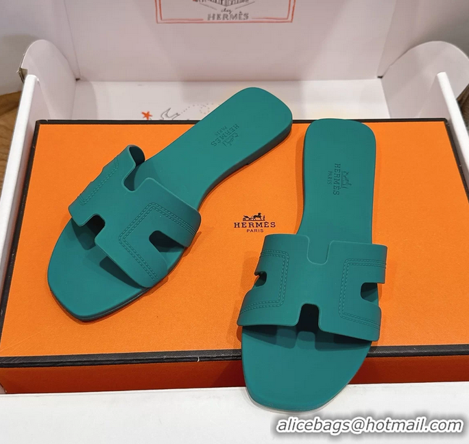 Expensive Hermes Oran Flat Slide Sandals Green 6052803