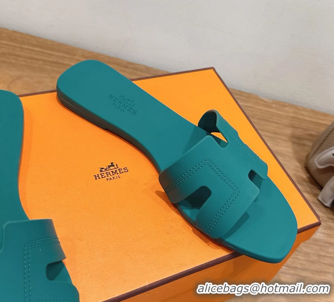 Expensive Hermes Oran Flat Slide Sandals Green 6052803