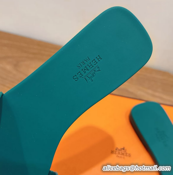 Expensive Hermes Oran Flat Slide Sandals Green 6052803