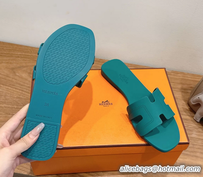 Expensive Hermes Oran Flat Slide Sandals Green 6052803