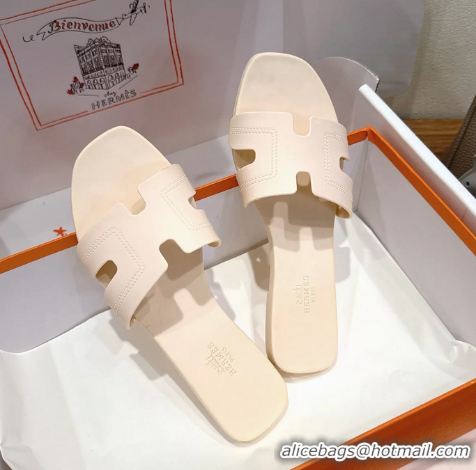 Lowest Cost Hermes Oran Flat Slide Sandals Cream 6052803