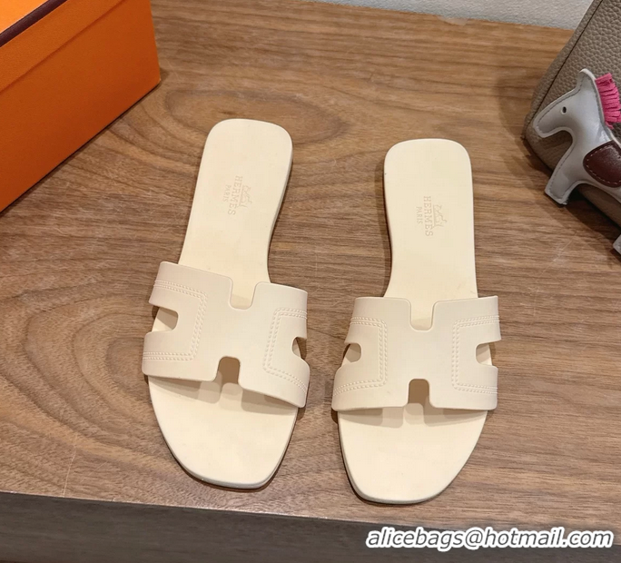 Lowest Cost Hermes Oran Flat Slide Sandals Cream 6052803