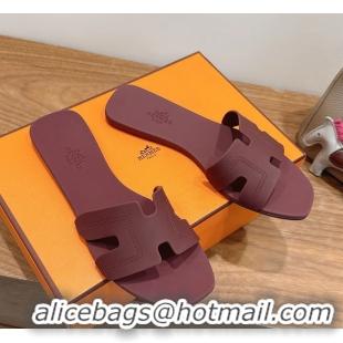 Lower Price Hermes Oran Flat Slide Sandals Burgundy 6052803