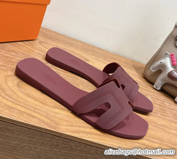 Lower Price Hermes Oran Flat Slide Sandals Burgundy 6052803