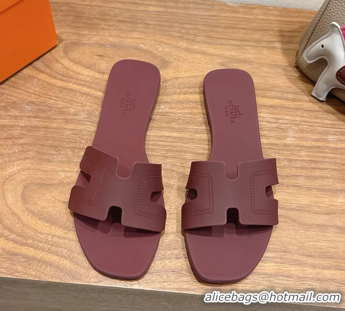 Lower Price Hermes Oran Flat Slide Sandals Burgundy 6052803