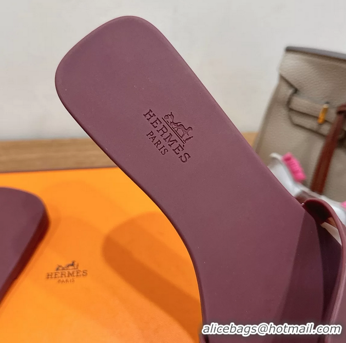 Lower Price Hermes Oran Flat Slide Sandals Burgundy 6052803