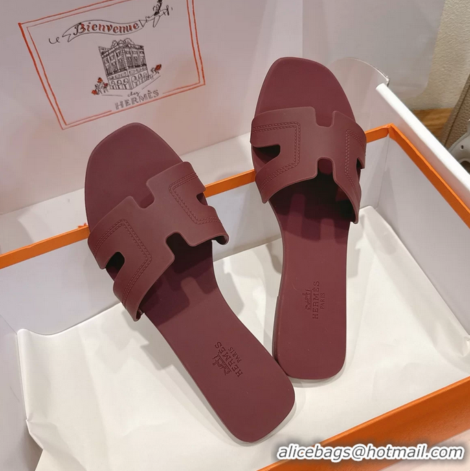 Lower Price Hermes Oran Flat Slide Sandals Burgundy 6052803