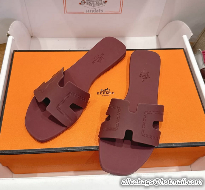 Lower Price Hermes Oran Flat Slide Sandals Burgundy 6052803