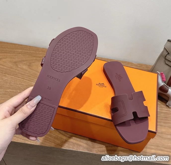 Lower Price Hermes Oran Flat Slide Sandals Burgundy 6052803