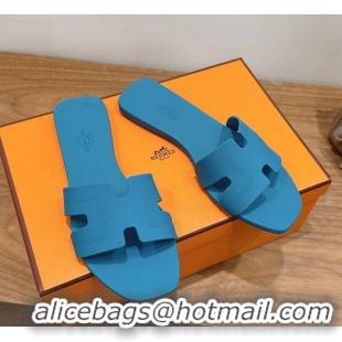 Classic Hermes Oran Flat Slide Sandals Blue 6052804