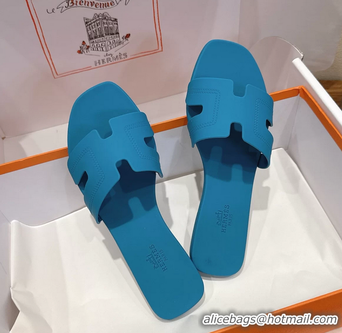 Classic Hermes Oran Flat Slide Sandals Blue 6052804
