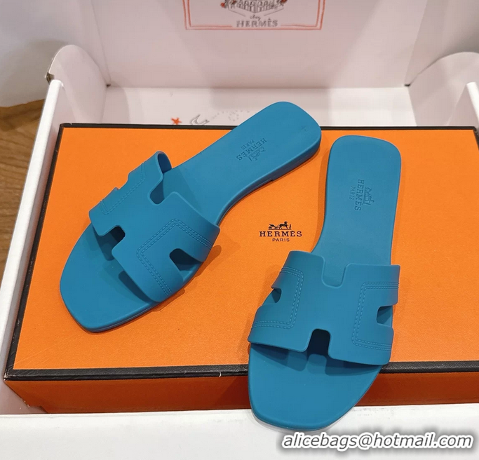 Classic Hermes Oran Flat Slide Sandals Blue 6052804