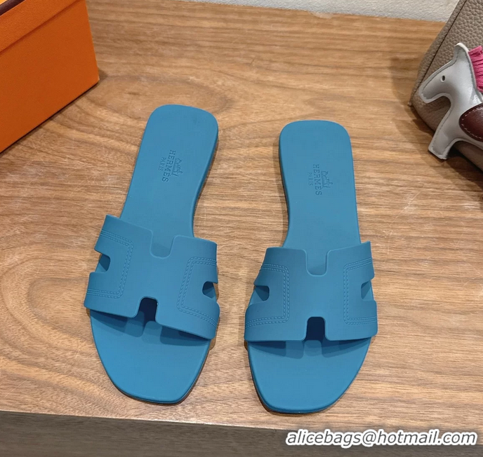 Classic Hermes Oran Flat Slide Sandals Blue 6052804