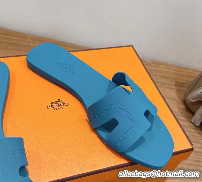 Classic Hermes Oran Flat Slide Sandals Blue 6052804
