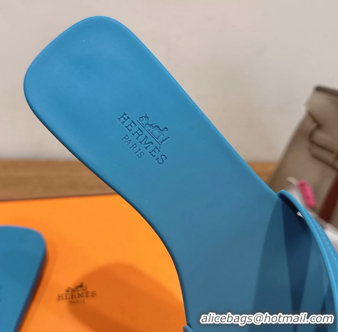 Classic Hermes Oran Flat Slide Sandals Blue 6052804