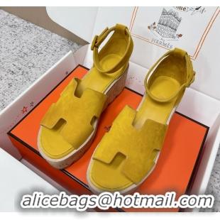 Inexpensive Hermes Luce Platform Sanadls Yellow Suede Leather 6052804