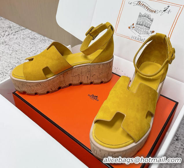 Inexpensive Hermes Luce Platform Sanadls Yellow Suede Leather 6052804