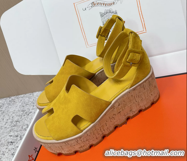 Inexpensive Hermes Luce Platform Sanadls Yellow Suede Leather 6052804