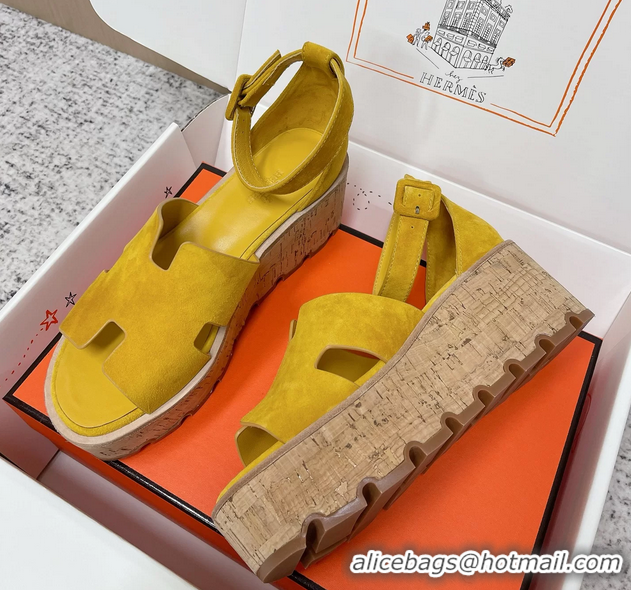 Inexpensive Hermes Luce Platform Sanadls Yellow Suede Leather 6052804