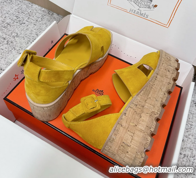 Inexpensive Hermes Luce Platform Sanadls Yellow Suede Leather 6052804
