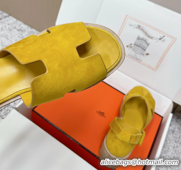 Inexpensive Hermes Luce Platform Sanadls Yellow Suede Leather 6052804